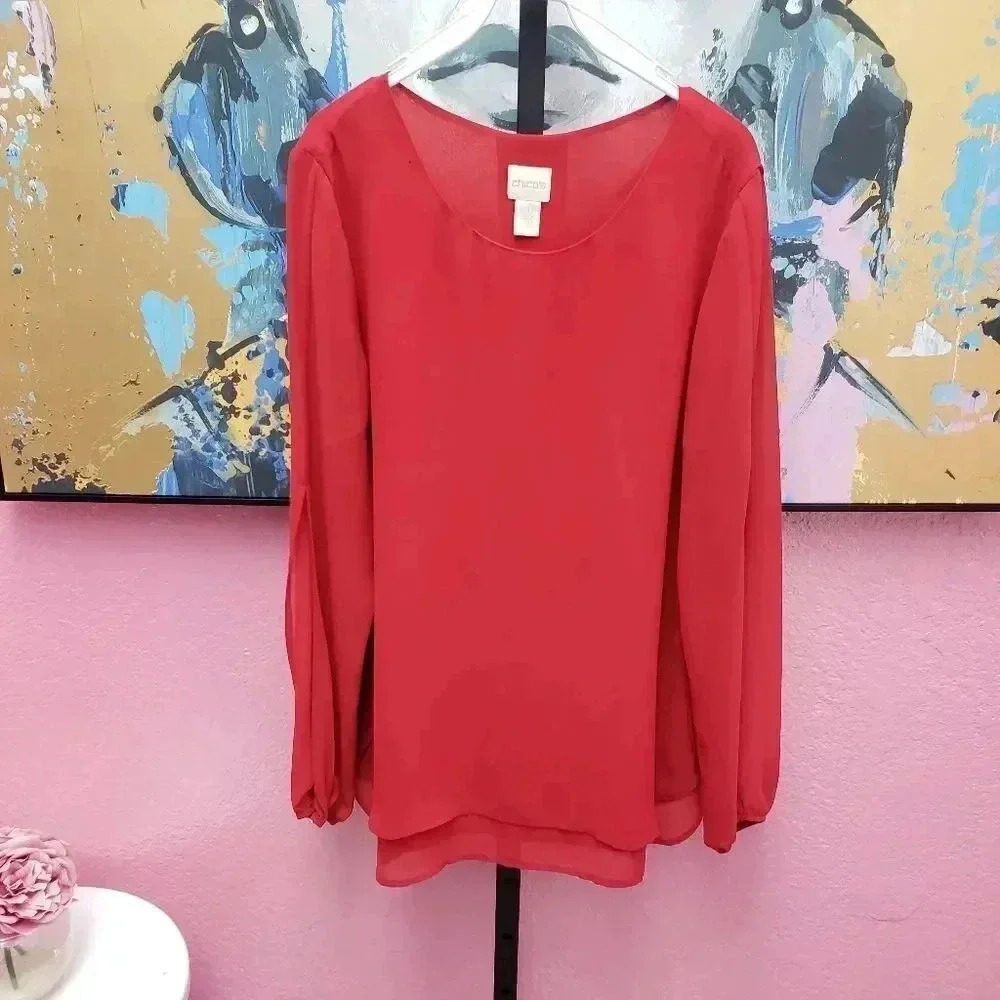Chico's Red Flowy Sheer Top